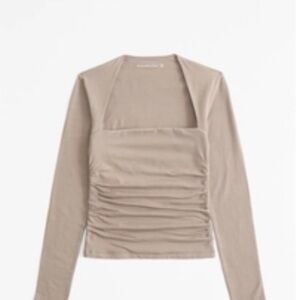 Abercrombie & Fitch Taupe Ruched Long Sleeve Blouse